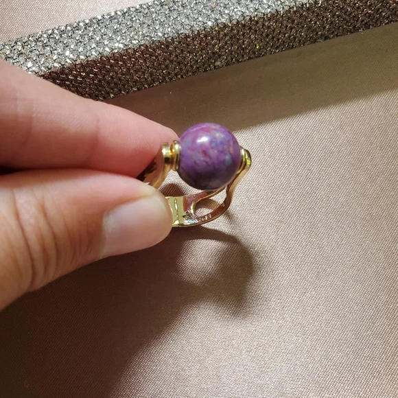 Purple Turquoise and Gold Plated Sterling Ring - Picture 4 of 8